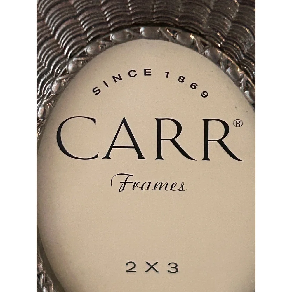 Carr Frames Silver Tone Metal 2x3 Oval Picture Frame Victorian Bow Floral Crest